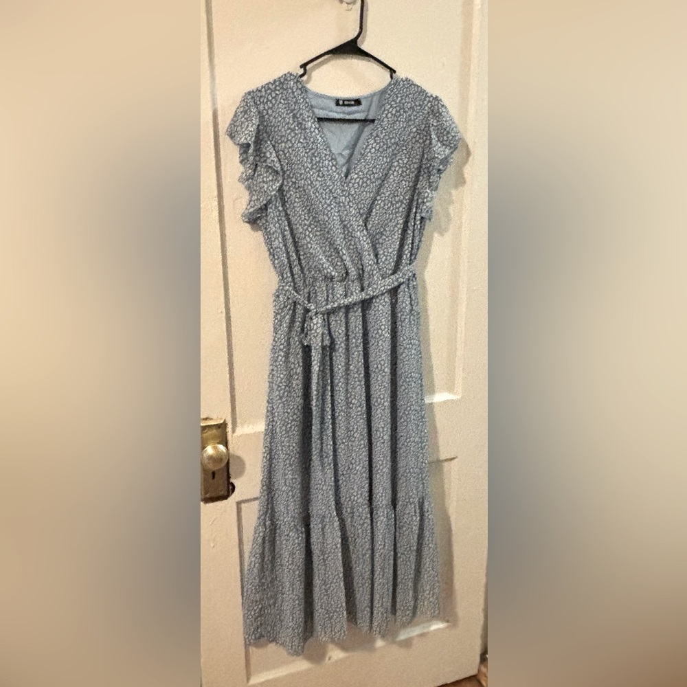 Light Blue Wrap Pattern Dress